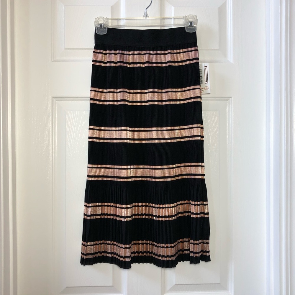⭐️ NWT LulaRoe Elegant Jill Skirt Black w/Rose Gold Striped Pleat Stretch Skirt